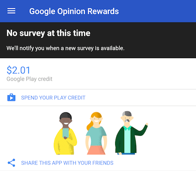 Google Opinion Rewards Main Screen